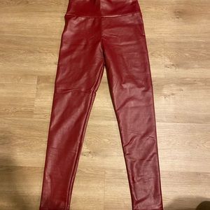 Burgundy leather leggings